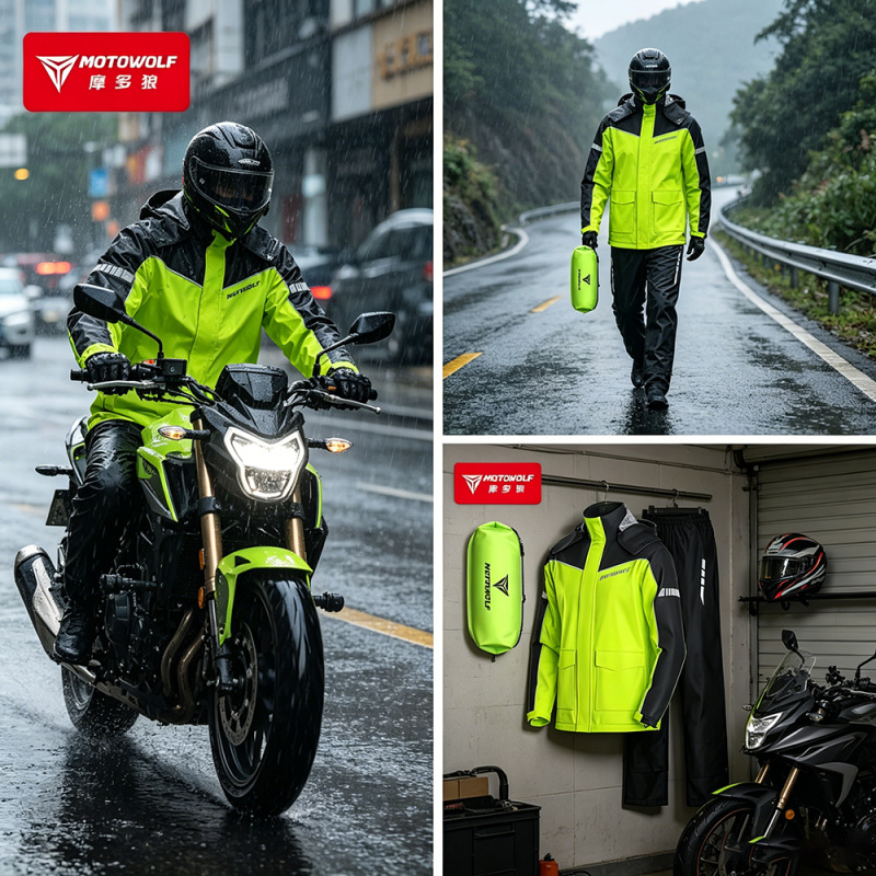 Motorcycle Gear Mens - ชุดกันฝนสำหรับขี่มอเตอร์ไซค์ MOTOWOLF พร้อมอุปกรณ์เสริม ชุดกันฝนแบบกันน้ำ แถบสะท้อนแสง ผ้าคลุมรองเท้าแบบซ่อน